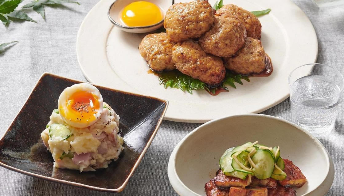 つくね、ポテトサラダ、うざく