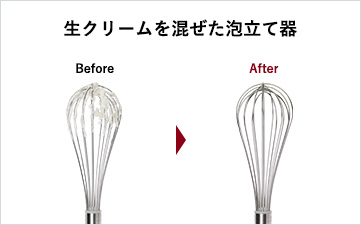生クリームを混ぜた泡立て器